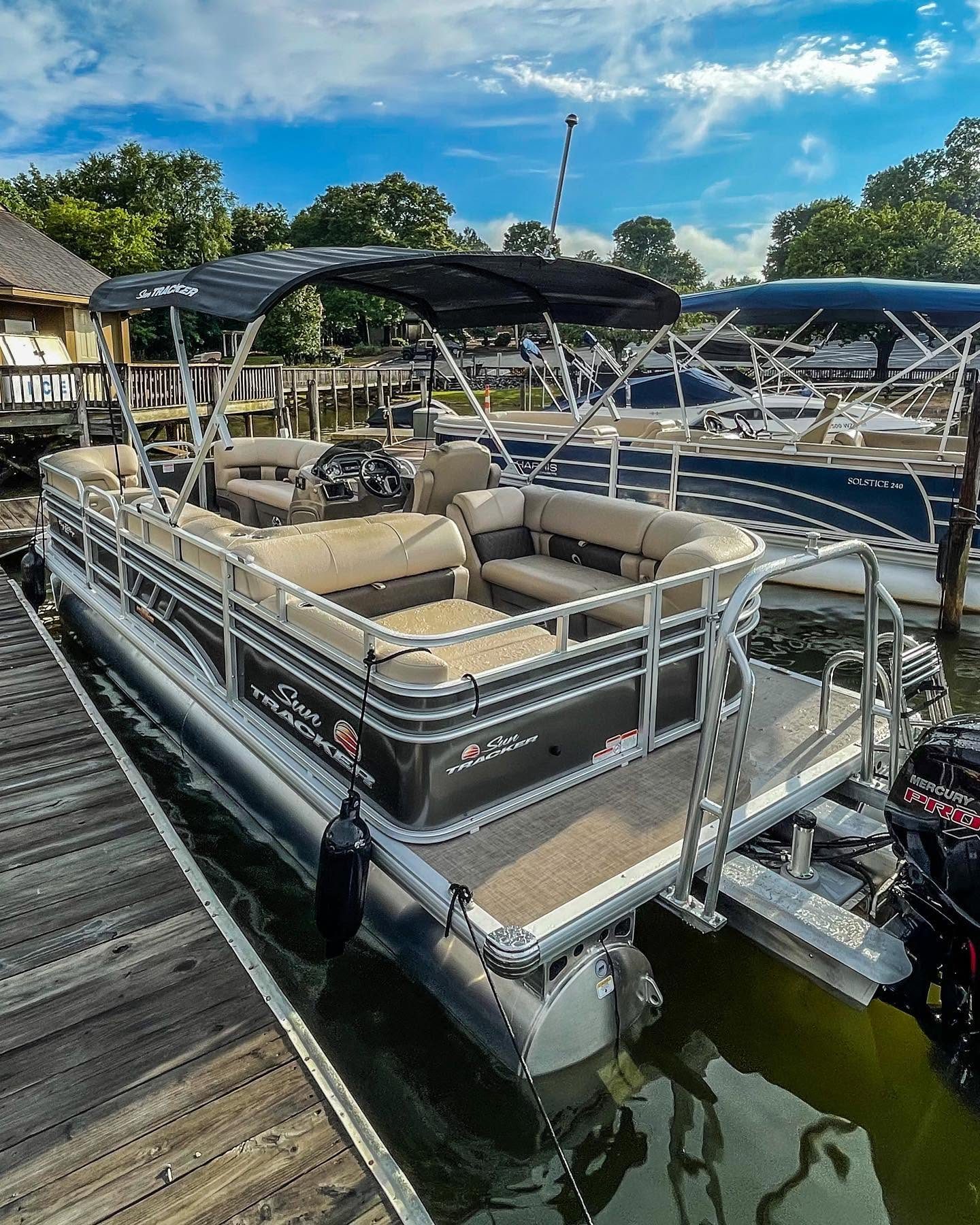 Stern and rear entry ladder of the pontoon with the Mercury Pro-XS 115